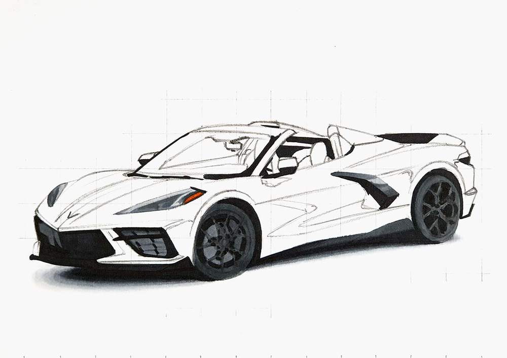 How to Draw a Corvette C8 - Easy & Exact Step-by-Step Tutorial